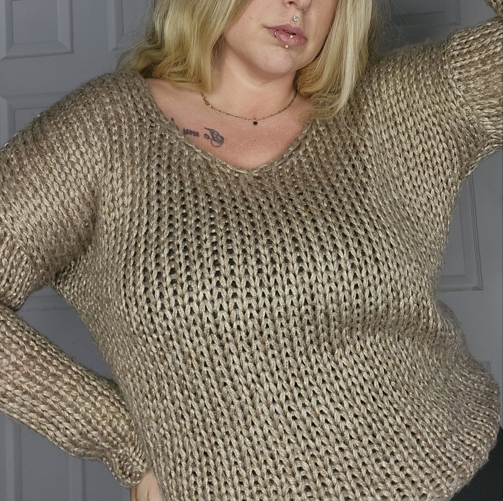 FIMFI BROWN GOLD SILVER BRONZE CHUNKY SWEATER KNIT